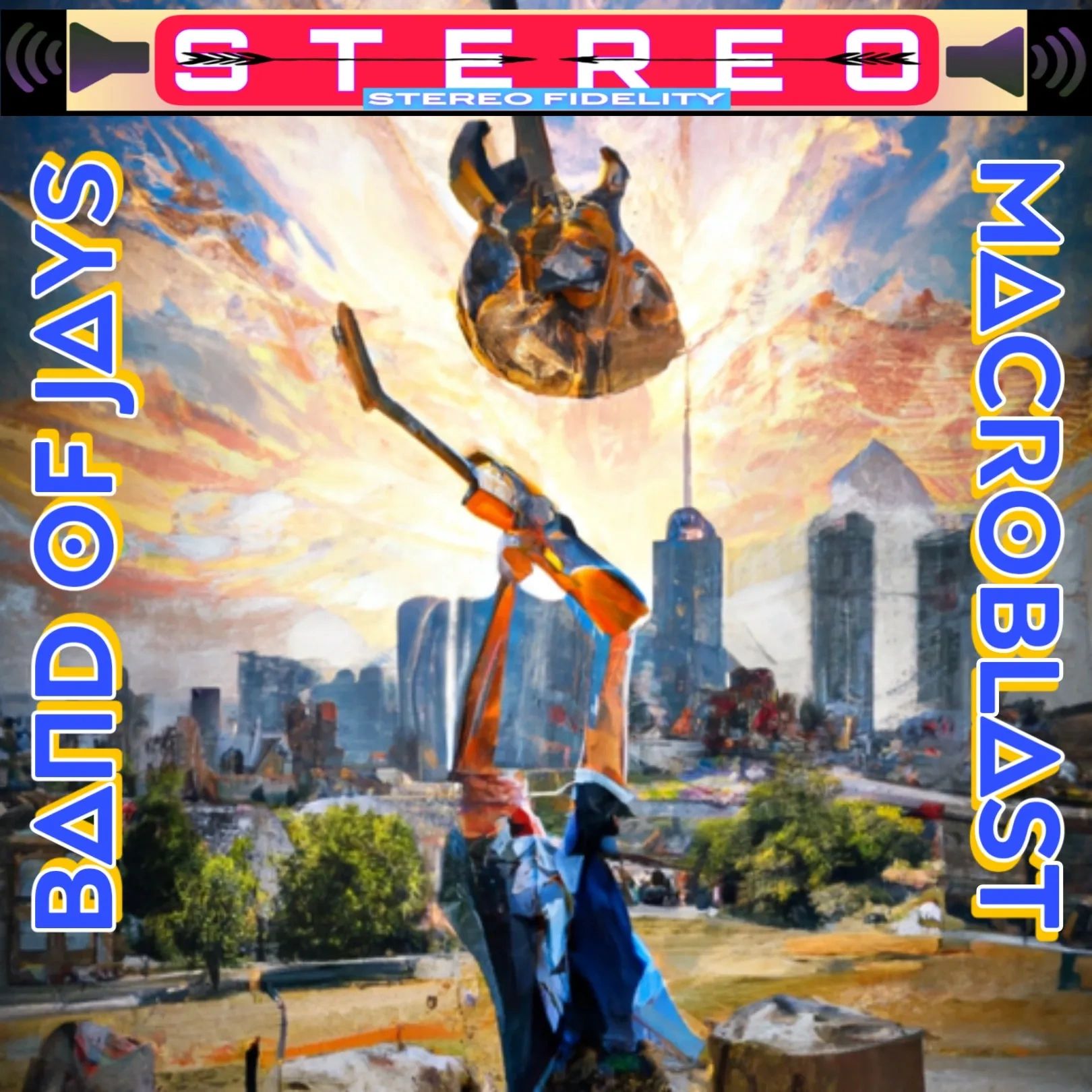 Band of Jays Macroblast album cover — retro sci-fi robot artwork